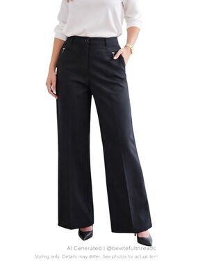 Minimalist Wide Leg Trousers Black High Rise Office Chic EUC 16